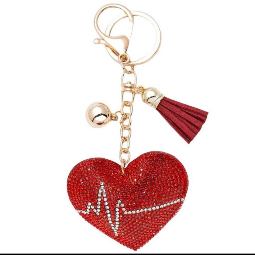 **SOLD **RED HEARTBEAT - Rhinestone Puffy Purse Charm-NEW - Picture 1 of 1